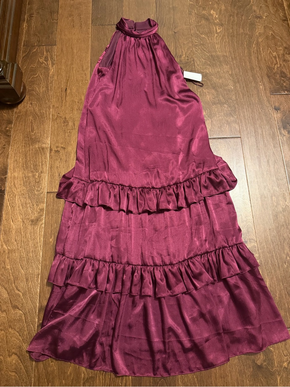Halogen Burgundy Ruffled Halter Maxi Dress